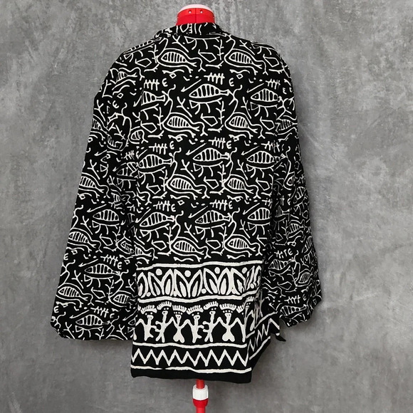 VINTAGE SamHilu black and white cotton fish tribe jacket size L - Picture 4 of 14